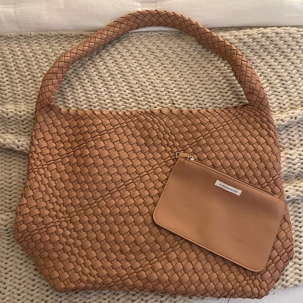 Anthropologie Tan Woven Hobo Bag with Pouch
